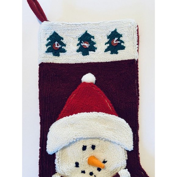 Sugar Plum Dreams Snowman Face Chenille Christmas Stocking Red White 19” - Picture 4 of 8